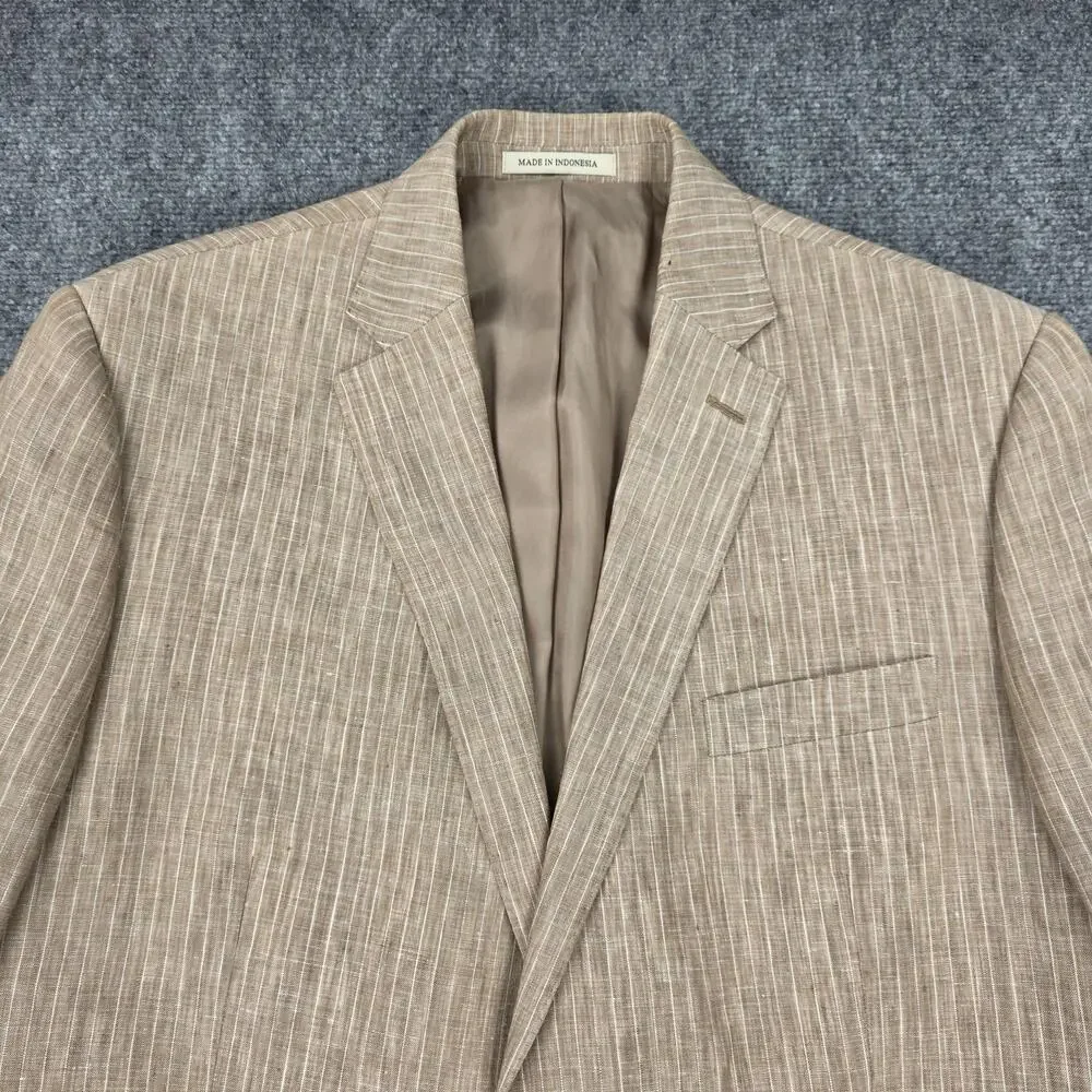 Lauren Ralph Lauren Blazer Mens 44R Beige Stripe Linen Trim Fit Sport Coat
